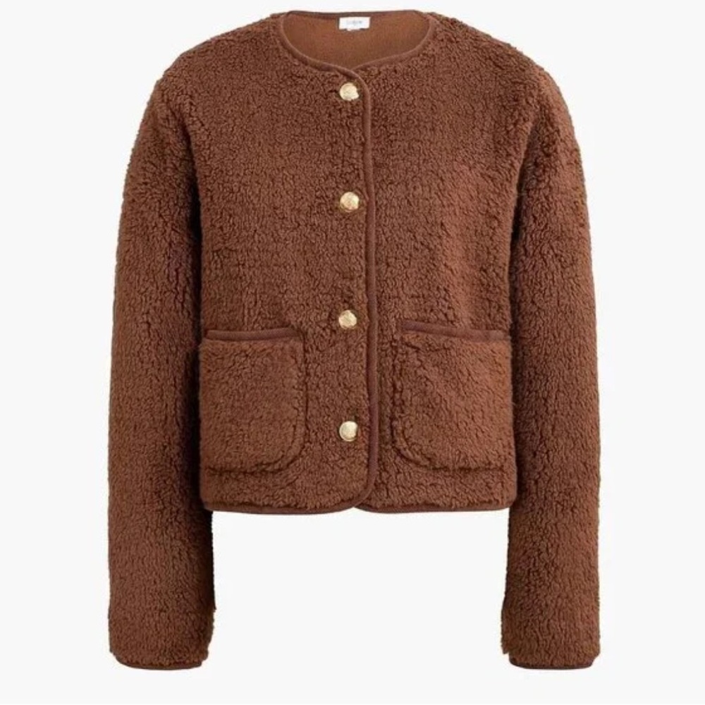 J. Crew Sherpa Lady Teddy Jacket in Cocoa Brown